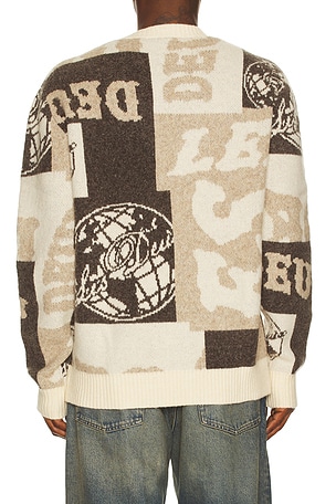 Les Deux Globe Crew Neck Knit Sweater in Brown