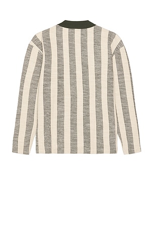 Les Deux Bowie Jacquard Jersey Long Sleeve Polo in Brown