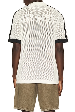 Les Deux Logo Grid Knitted Polo in Ivory