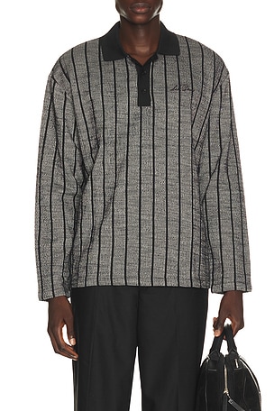 Pinstriped Jacquard Long Sleeve Polo Les Deux