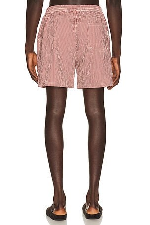 Les Deux Stripe Seersucker Swim Shorts in Red