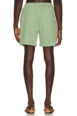 Les Deux Stripe Seersucker Swim Shorts in Green