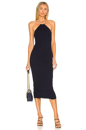 Elizabeth Pearl Neck Midid Dress Line & Dot