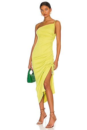 Line & Dot Adelyn One Shoulder Midi Dress in Chartreuse | REVOLVE