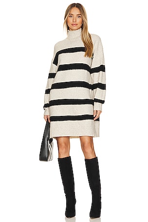 Line & Dot Rosie Sweater Dress in Oatmeal & Black | REVOLVE