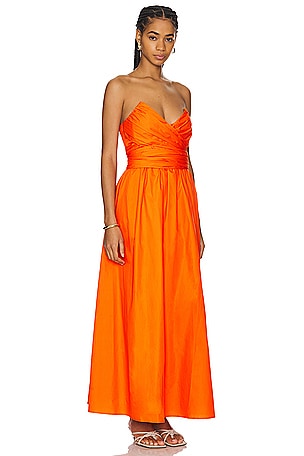 Line & Dot Sunburst Midi Dress in Orange