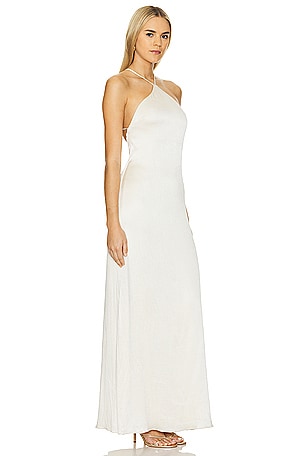 Line & Dot Glossy Halter Maxi Dress in Ivory