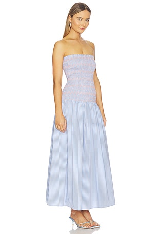 Line & Dot Eleni Smocked Dress in Blue