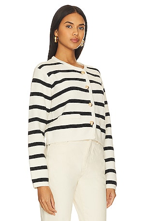Line & Dot Benni Stripe Cardigan in Black,Ivory