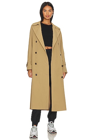 Theory Airy Double Breasted Trench Coat in Saddle | REVOLVE