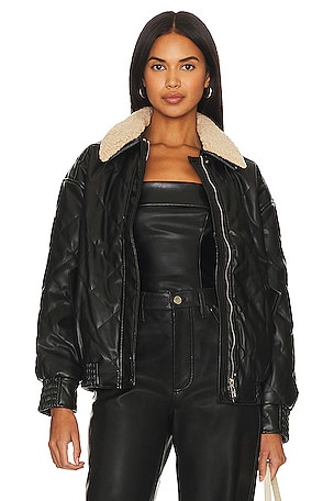 Annette Faux Leather Bomber With Removable Collar Line & Dot