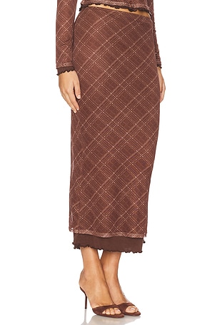 Line & Dot Richard Plaid Midi Skirt in Brown