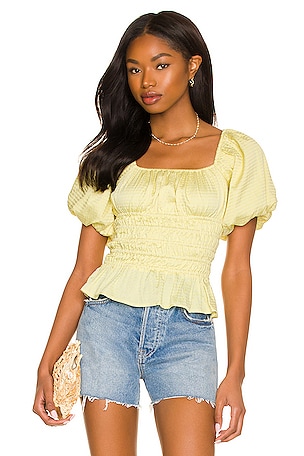 Line Dot Karlie Smocked Blouse in Yellow REVOLVE