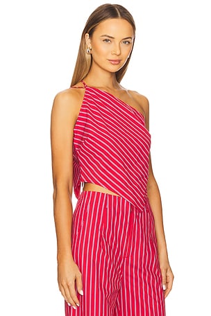 Line & Dot Claudine Asymmetrical Top in Red