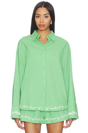 Line & Dot Tippi Embroidered Shirt in Green. Size S. Also