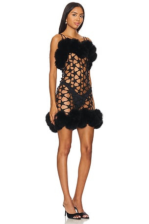 LEJE Hand Crochet Feather Dress in Black