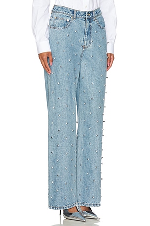 LEJE Bubble Embroidered Straight Leg Jeans in Blue