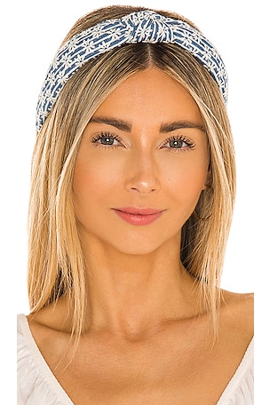 Lele Sadoughi Striped Daisy Slim Knotted Headband in Denim  display picture 1