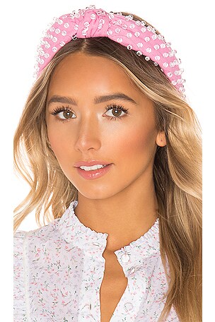 Lele Sadoughi Pink LELE SADOUGHI MIXED CRYSTAL DUSTY PINK VELVET KNOT HEADBAND  main image 4