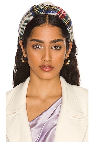 Lele Sadoughi Flannel Knotted Headband in Ivory Plaid | REVOLVE display picture 1