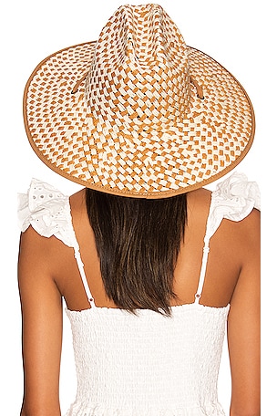 Lele Sadoughi Straw Checkered Hat in Tan