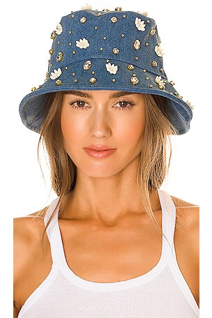 Lele Sadoughi Petunia Embellished Bucket Hat in Denim | REVOLVE display picture 1