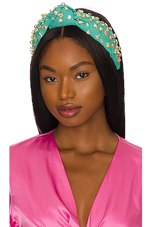 Lele Sadoughi Candy Jeweled Knotted Headband in Turquoise  display picture 3