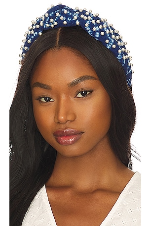 Lele Sadoughi Pearl Shibori Knotted Headband in Indigo | REVOLVE