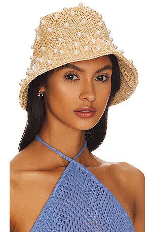 Lele Sadoughi Raffia Crochet Bucket Hat in Natural Pearl  display picture 2
