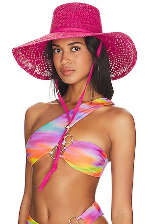 Lele Sadoughi Brielle Straw Hat in Fuchsia | REVOLVE display picture 2