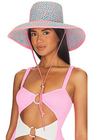 Lele Sadoughi Brielle Straw Checkered Hat in Melon Breeze  display picture 1