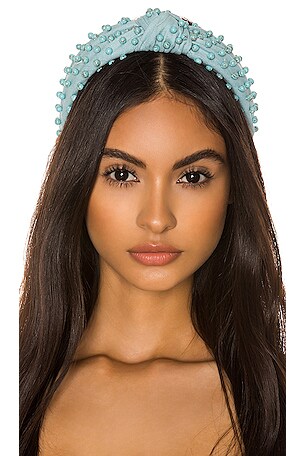 Lele Sadoughi Beaded Woven Headband in Turquoise | REVOLVE display picture 3