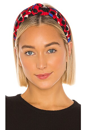 Lele Sadoughi Silk Knotted Headband in Red Leopard | REVOLVE display picture 1