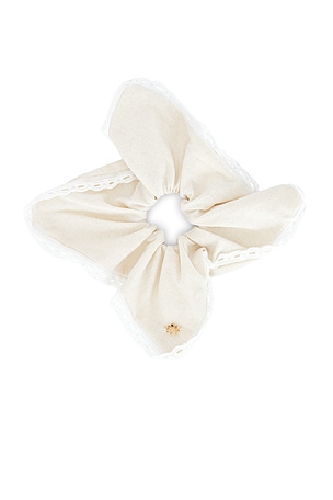 Eyelet Trim Linen Square Scrunchie Lele Sadoughi