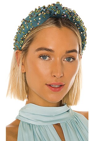 Lele Sadoughi Crystal Velvet Headband in Emerald | REVOLVE display picture 2
