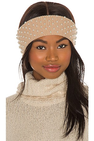 Lele Sadoughi Knit Pearl Ear Warmer in Camel Pearl | REVOLVE display picture 2