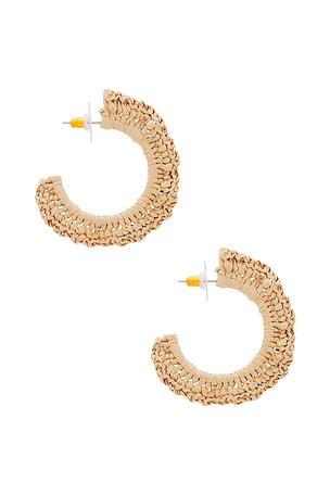 Lele Sadoughi Ruffle Raffia Hoop Earrings in Metallic Gold