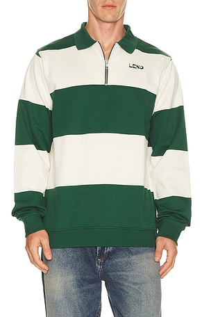 LEND Block Stripe Zip Rugby in Green
