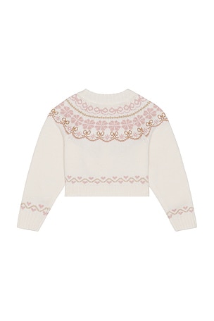 LoveShackFancy Kids Wrenna Cardigan in Beige. Size 5. Also
