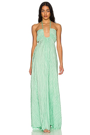 light green halter dress STREAM LONG HALTER DRESS - Rayon Viscose Satin main image 0