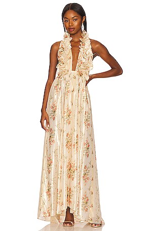 LoveShackFancy Antonie Maxi Dress in Golden Fog | REVOLVE