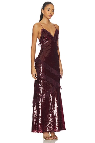 LoveShackFancy Rialto Dress in Burgundy