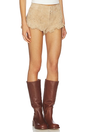 LoveShackFancy Azalure Shorts in Tan