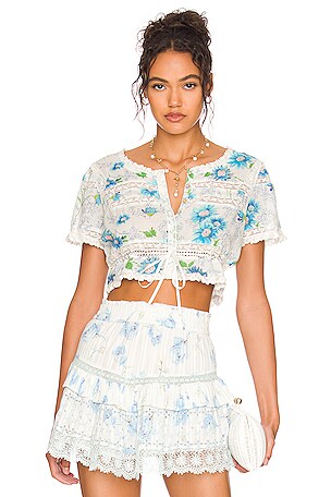 LoveShackFancy Farley Crop Top in Blueberry Cloud REVOLVE