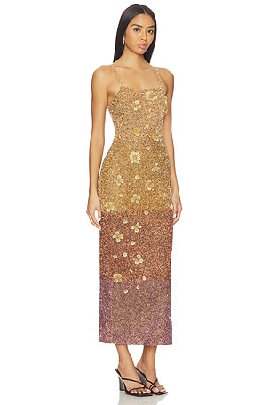 LA FUORI Alessia Sovereign Ombre Midi Dress in Metallic Gold