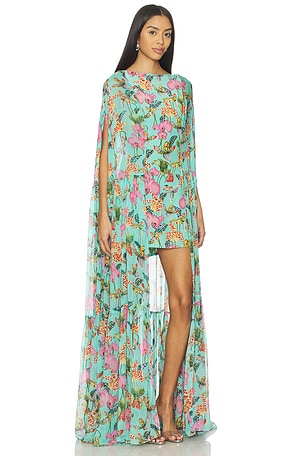 LA FUORI Teal Orchid Bouquet Dress in Teal