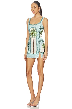LA FUORI Palm Jumeirah Embroidered Dress in Blue,Green