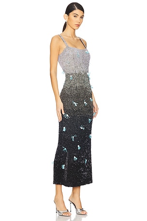 LA FUORI Ravens Wing Beaded Dress in Charcoal