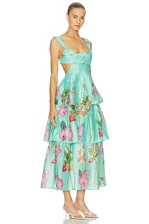 LA FUORI Botanical Oasis Dress in Teal. Size XS. Also