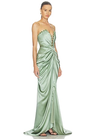 LA FUORI Silver Sage Crystal Gown in Sage
